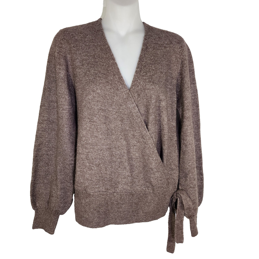 Loft Outlet Womens Sweater Faux Wrap Surplice Side Tie Brown Quiet Luxury MP